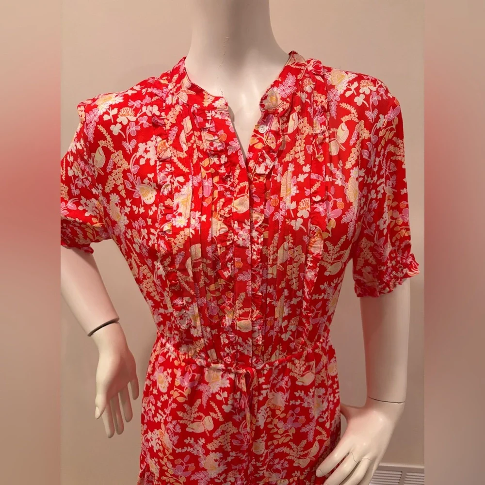 J. McLaughlin Harriet Silk Women’s Lined Floral Short Sleeve Red Dress, size XL - Picture 4 of 14